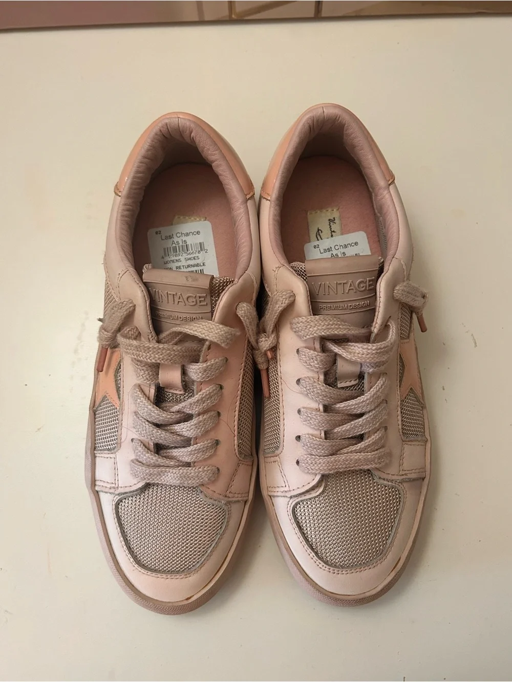 Vintage Blush Pink Star Lace-Up Sneakers